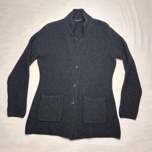 Eileen Fisher Cardigan Sweater Womens M Gray Wool Boucle Knit Button Front